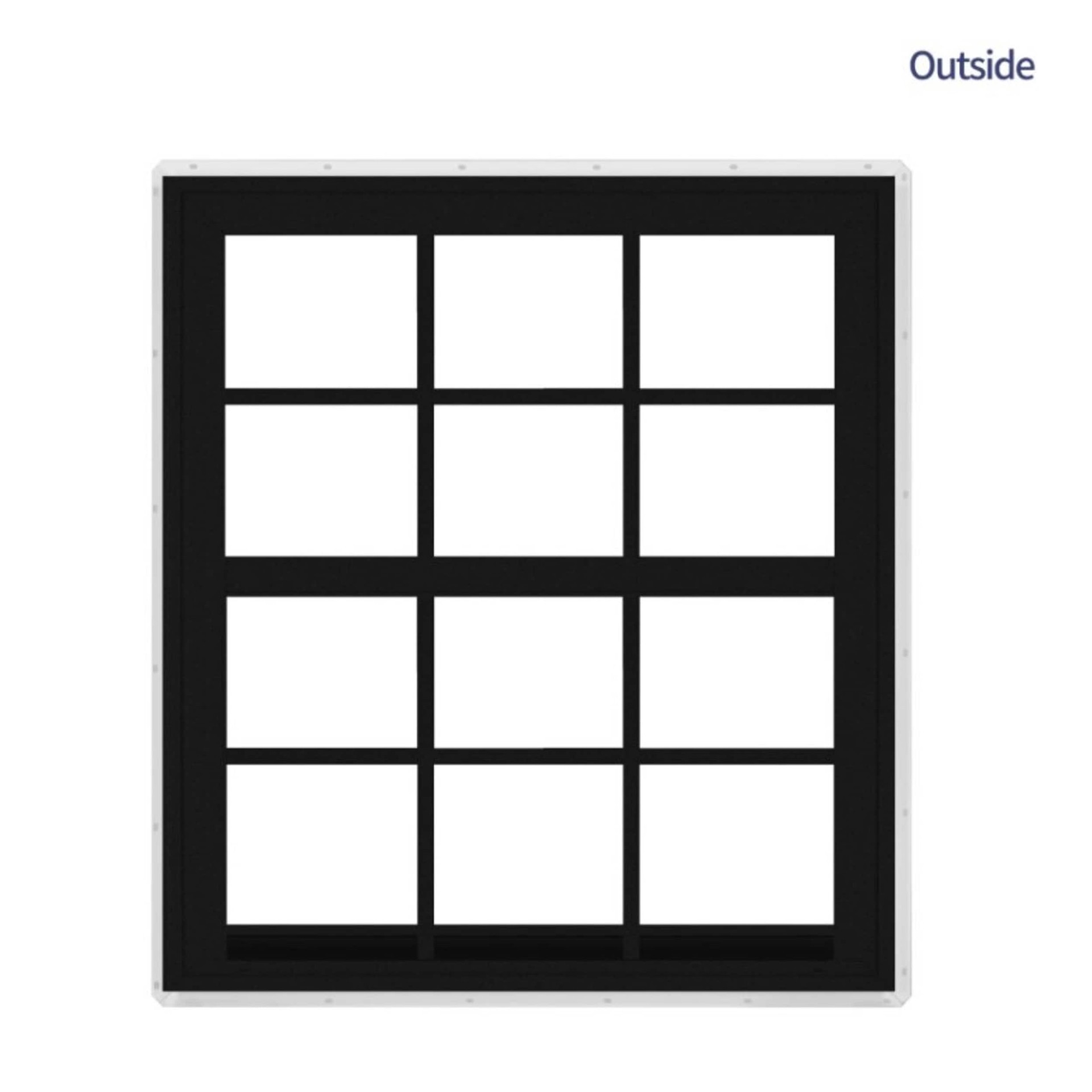 slide 5 of 6, RELIABILT Series 28100 31-1/2-in x 35-1/2-in Black Exterior Vinyl New Construction Single Hung Window Low-E argon Double Pane Glass with Grids, (Half Screen Included), 1 ct