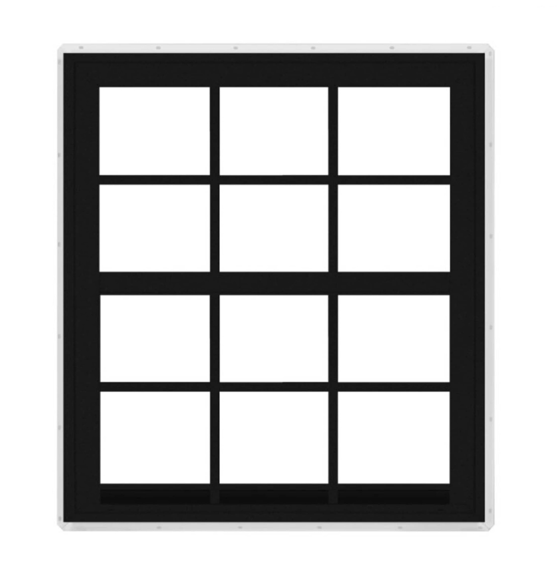 slide 1 of 6, RELIABILT Series 28100 31-1/2-in x 35-1/2-in Black Exterior Vinyl New Construction Single Hung Window Low-E argon Double Pane Glass with Grids, (Half Screen Included), 1 ct