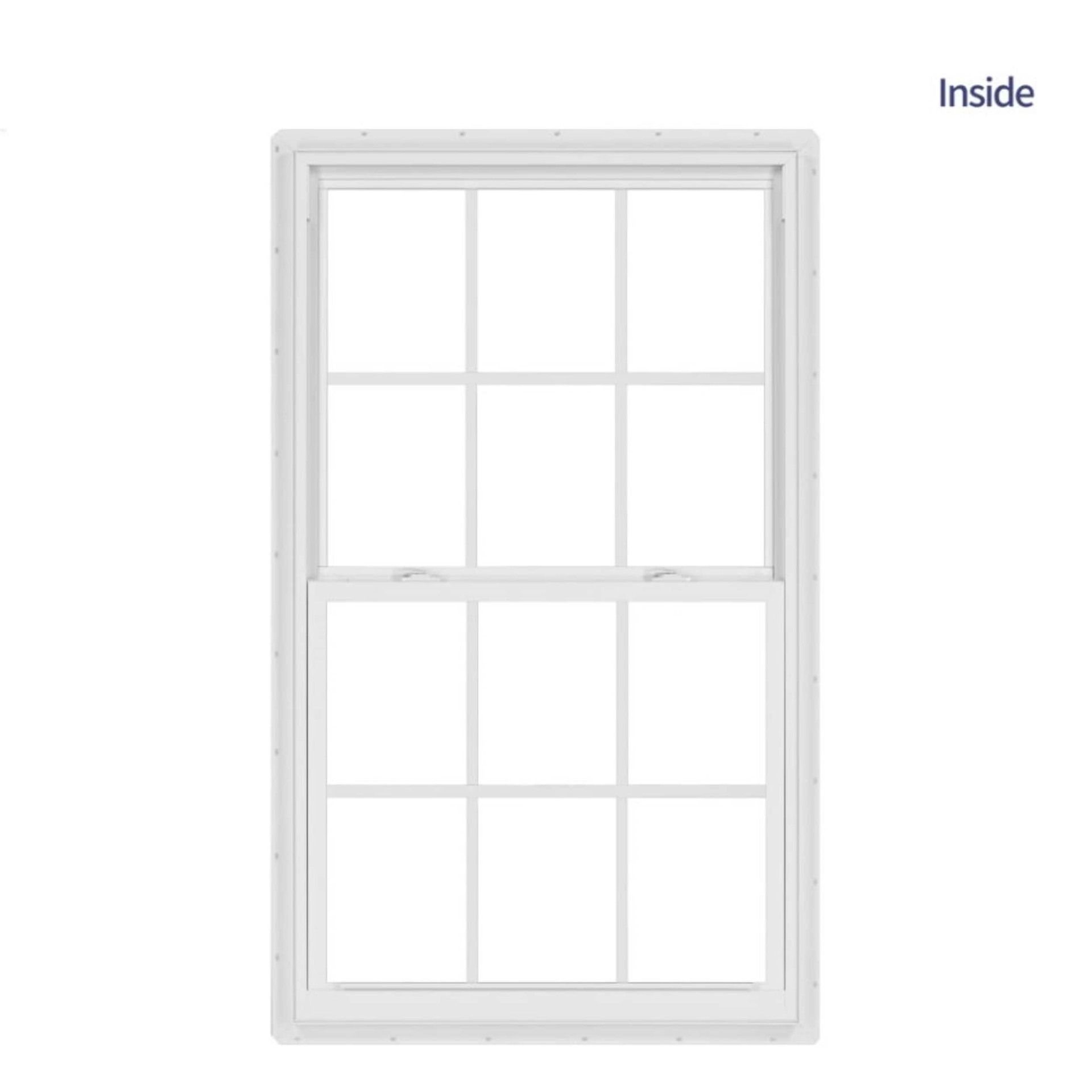 slide 4 of 6, RELIABILT Series 28100 31-1/2-in x 51-1/2-in Black Exterior Vinyl New Construction Single Hung Window Low-E argon Double Pane Glass with Grids, (Half Screen Included), 1 ct