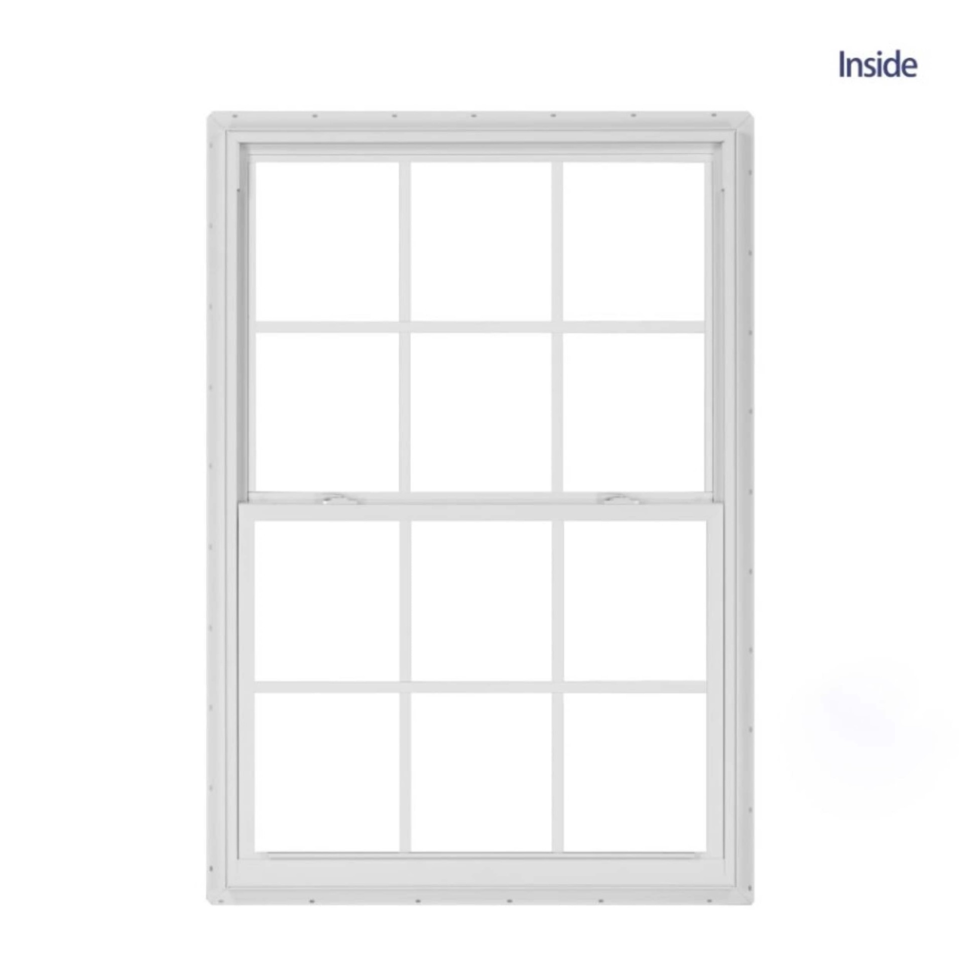 slide 4 of 6, RELIABILT Series 28100 35-1/2-in x 51-1/2-in Black Exterior Vinyl New Construction Single Hung Window Low-E argon Double Pane Glass with Grids, (Half Screen Included), 1 ct