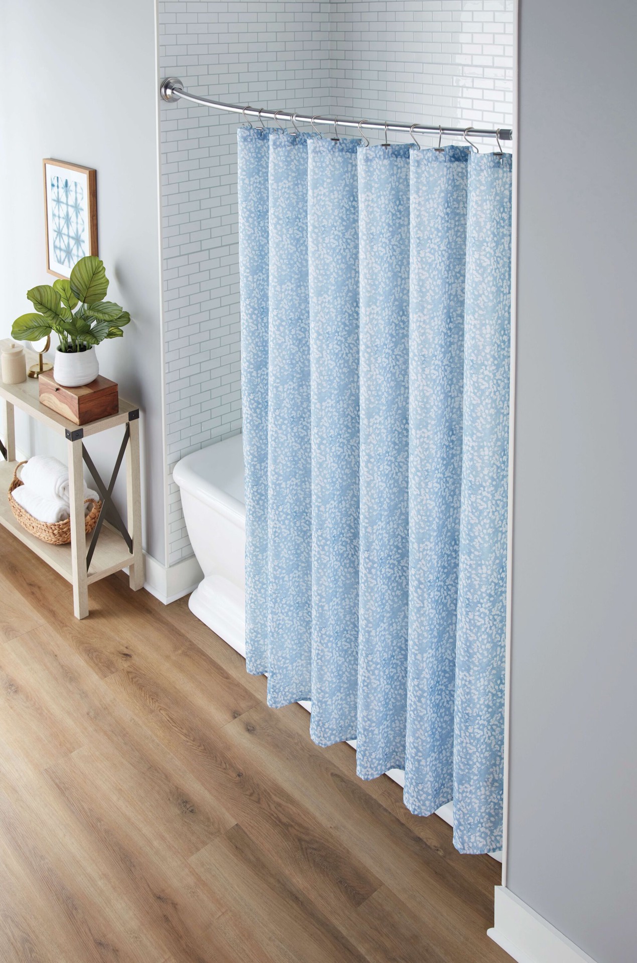 slide 6 of 6, allen + roth 44-in to 72-in Brushed Nickel Fixed or tension Single curve Adjustable Shower Curtain Rod, 1 ct