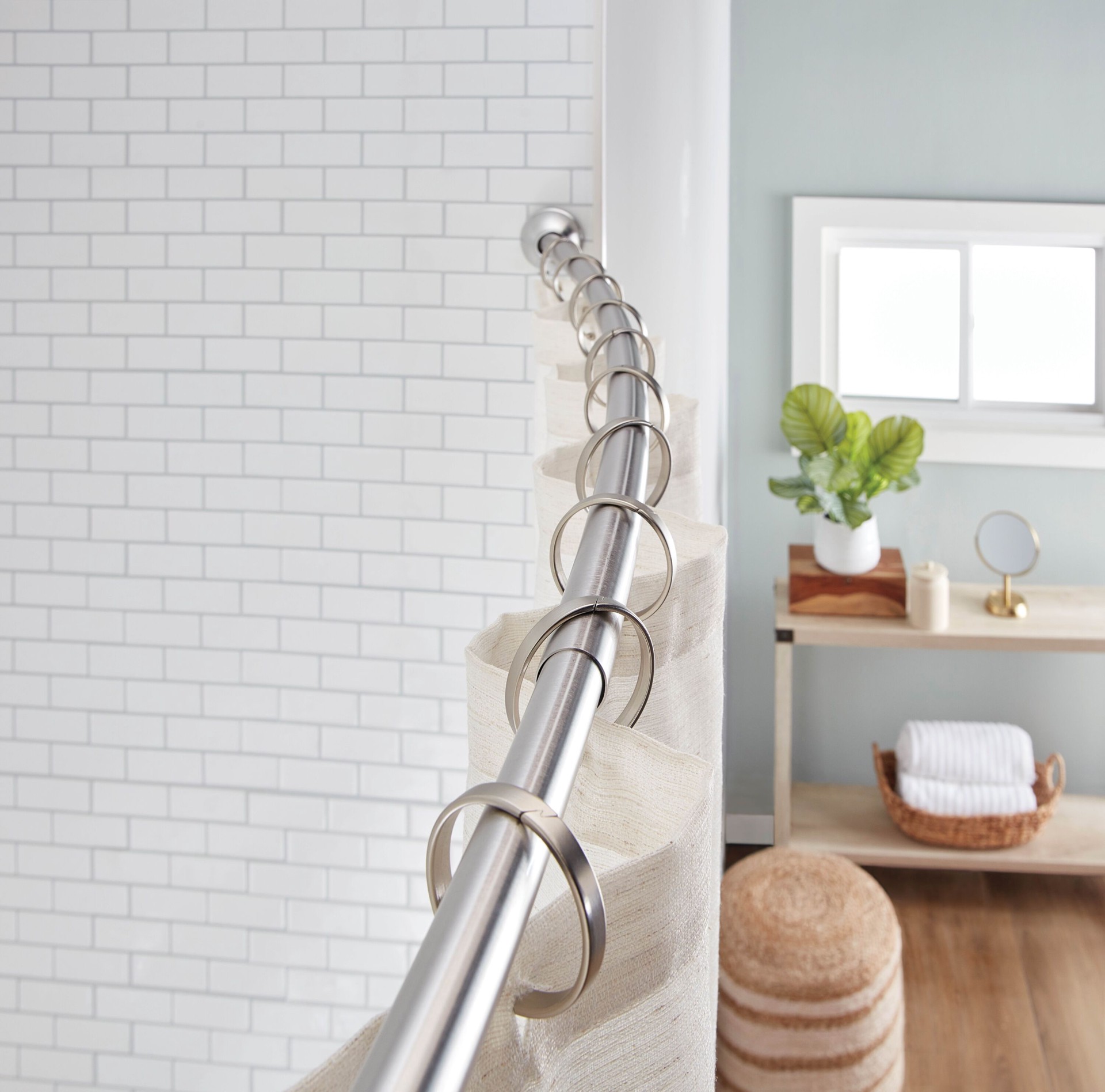 slide 4 of 6, allen + roth 44-in to 72-in Brushed Nickel Fixed Single curve Adjustable Shower Curtain Rod, 1 ct