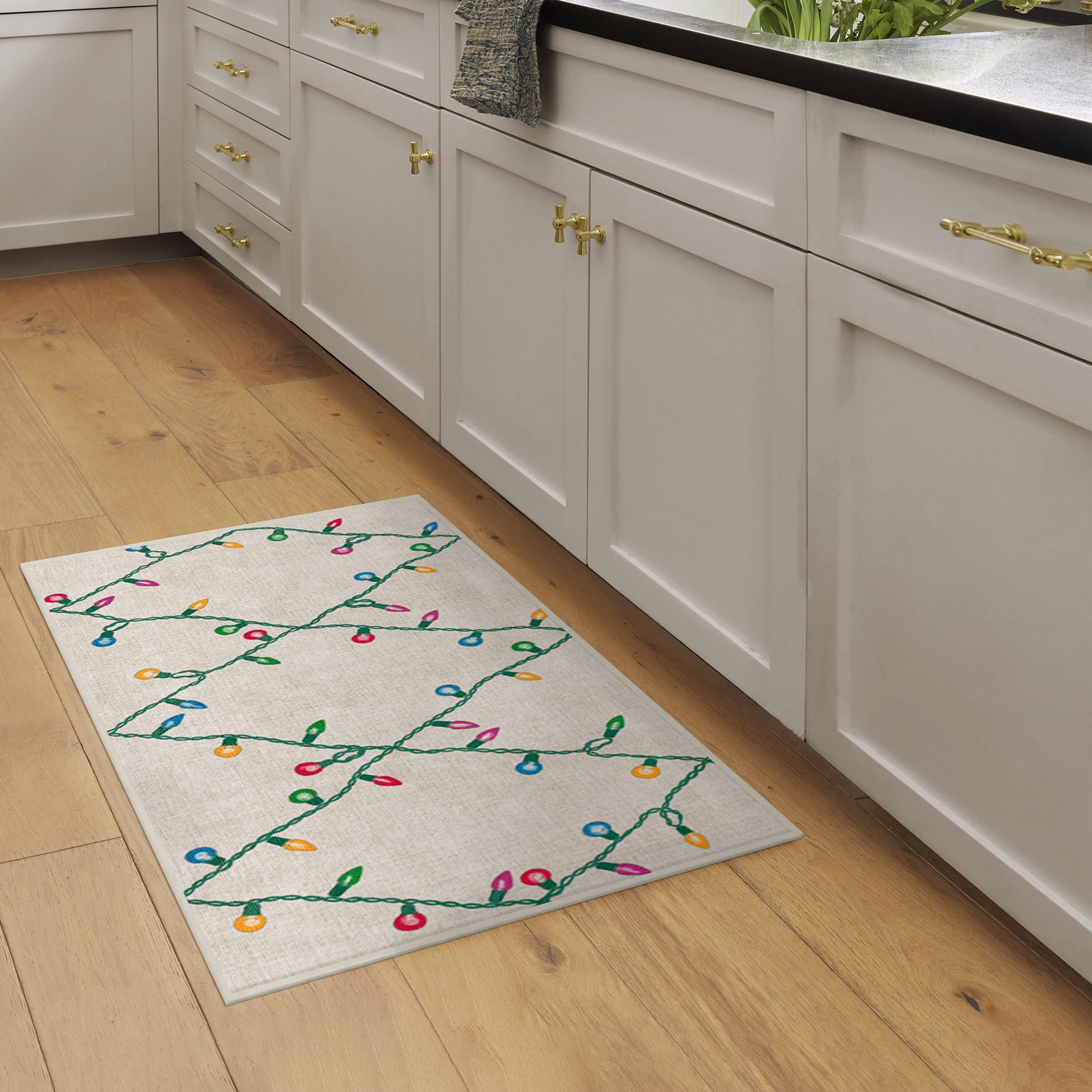 slide 2 of 6, Ruggable Holiday Lights 2 x 7 (ft) Flatweave Chenille Holiday Lights Creme Rectangular Indoor Abstract Machine washable Pet Friendly Rug set 2, 1 ct
