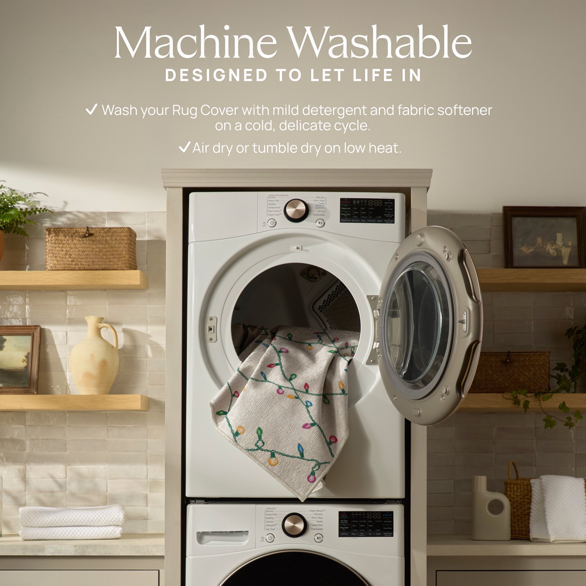 slide 5 of 6, Ruggable Holiday Lights 2 x 7 (ft) Flatweave Chenille Holiday Lights Creme Rectangular Indoor Abstract Machine washable Pet Friendly Rug set 2, 1 ct