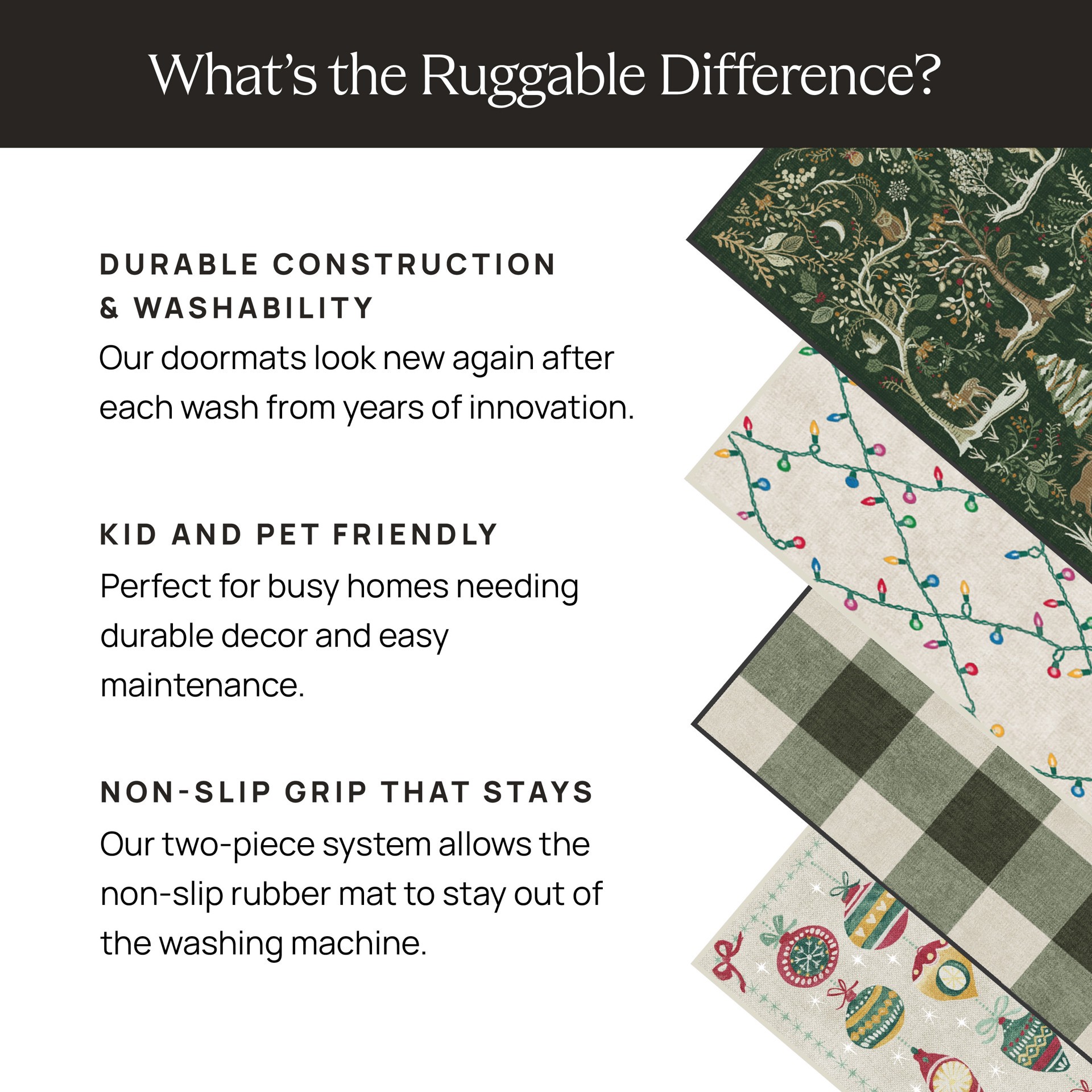 slide 6 of 6, Ruggable Holiday Lights 2 x 7 (ft) Flatweave Chenille Holiday Lights Creme Rectangular Indoor Abstract Machine washable Pet Friendly Rug set 2, 1 ct