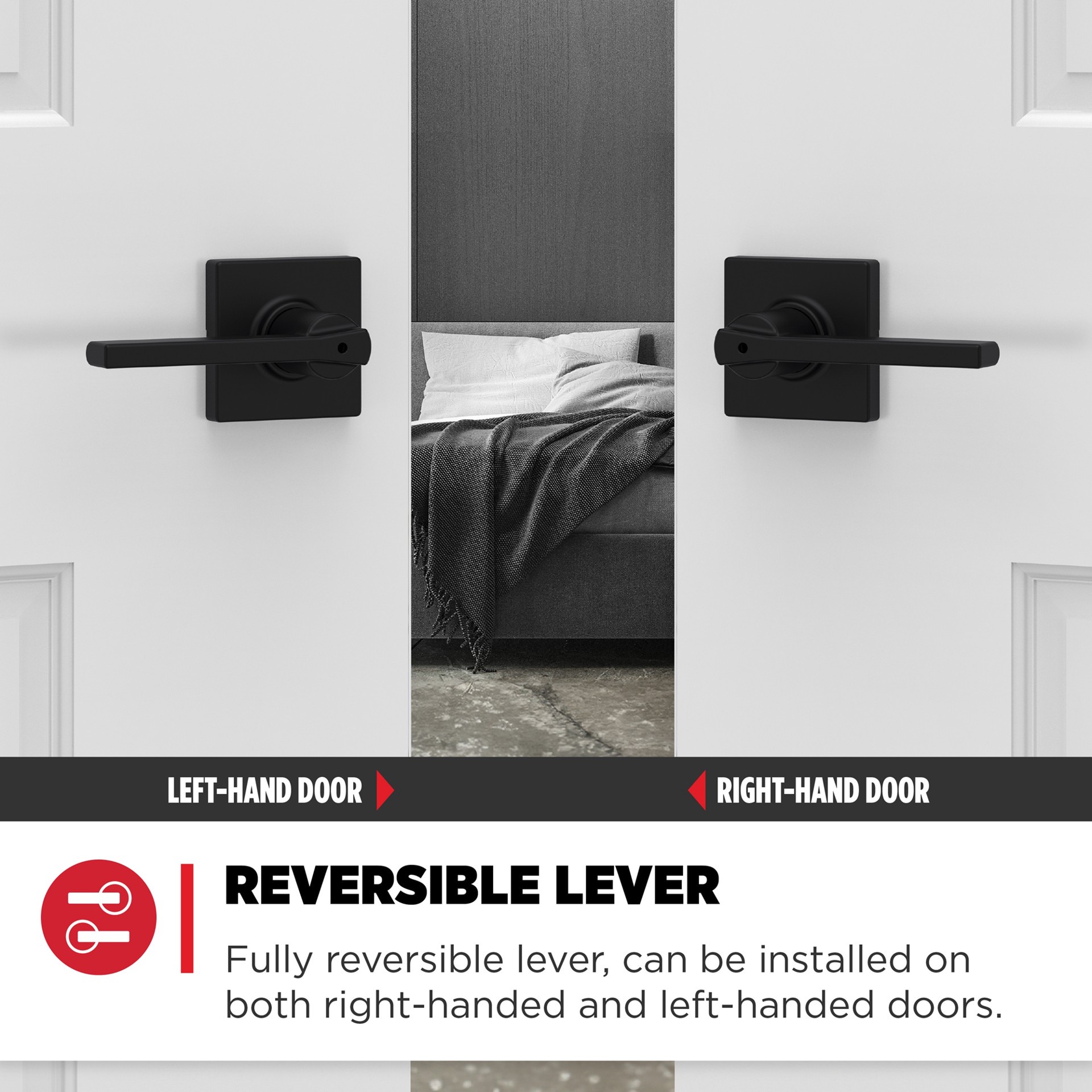 slide 4 of 6, Kwikset Casey Matte Black Interior or Bed/Bath Privacy Door Handle 4 -Pack, 1 ct