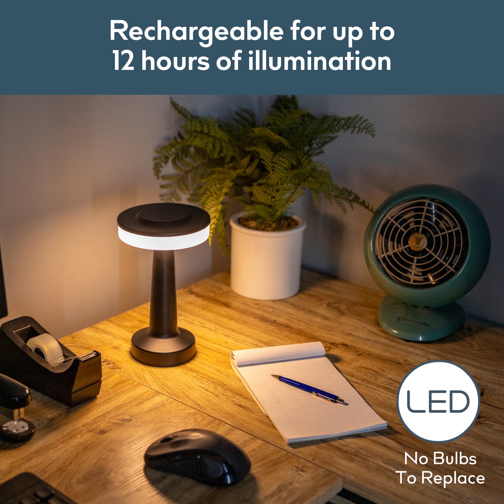 slide 2 of 6, Style Selections Modern 8-in Black LED Touch Table Lamp with Plastic Shade, 1 ct