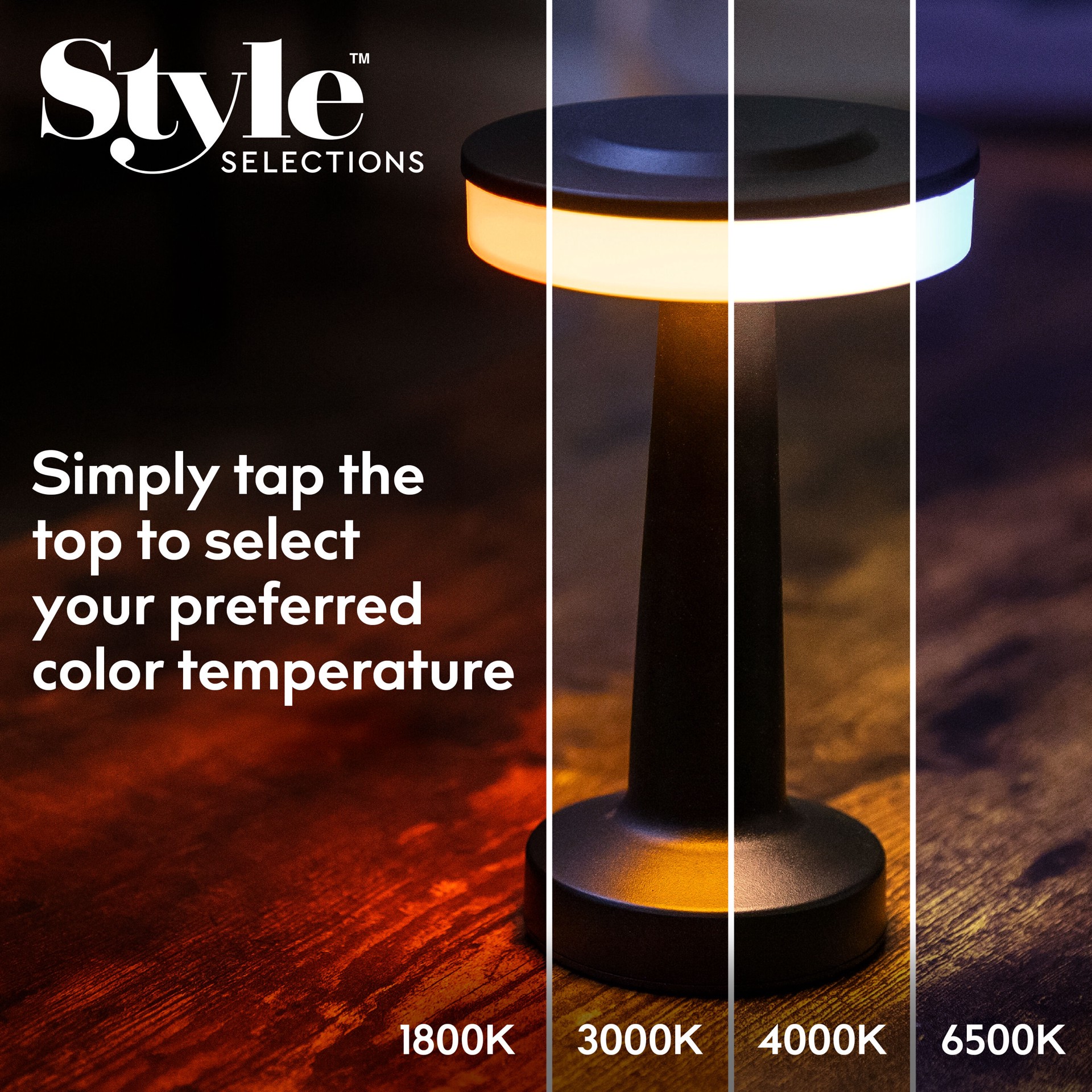 slide 3 of 6, Style Selections Modern 8-in Black LED Touch Table Lamp with Plastic Shade, 1 ct