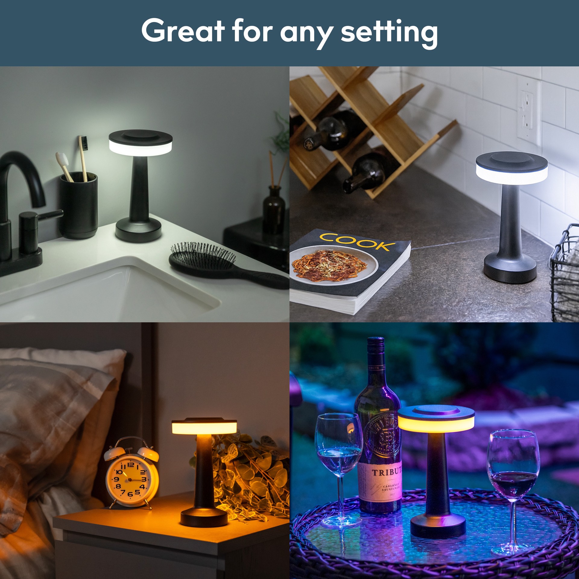 slide 4 of 6, Style Selections Modern 8-in Black LED Touch Table Lamp with Plastic Shade, 1 ct