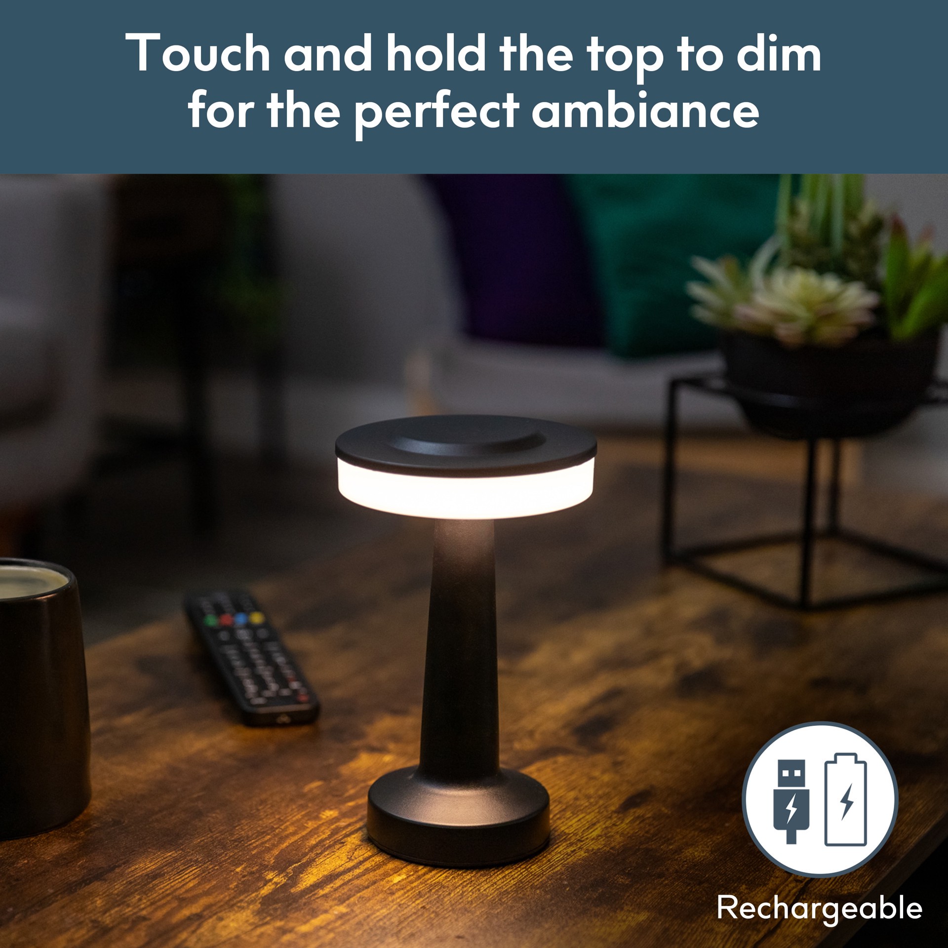 slide 5 of 6, Style Selections Modern 8-in Black LED Touch Table Lamp with Plastic Shade, 1 ct
