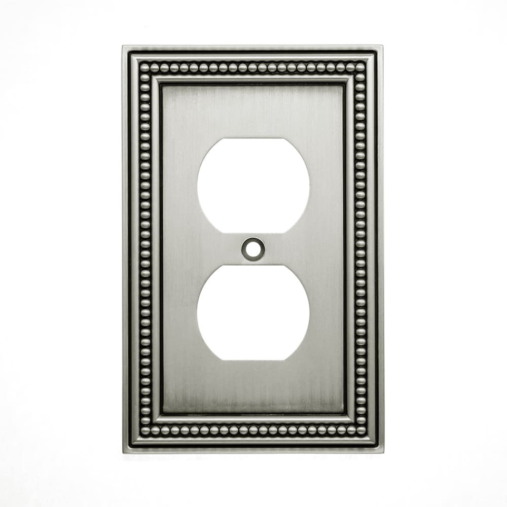 slide 1 of 1, allen + roth Beaded 1 -Gang Brushed Satin Pewter Zinc Indoor Duplex Wall Plate, 1 ct