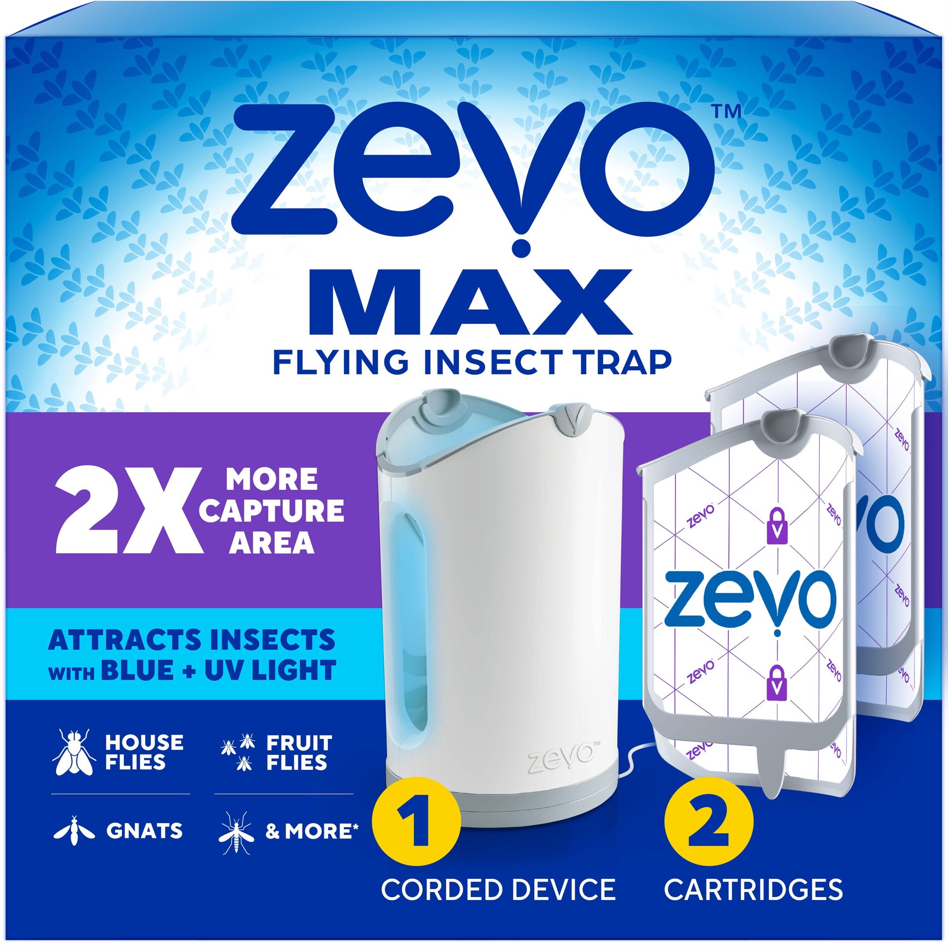 slide 1 of 6, Zevo 24/7 Max Flying (1 Corded Device + 2 Cartridges) Indoor Glue Electronic Insect Trap, 1 ct
