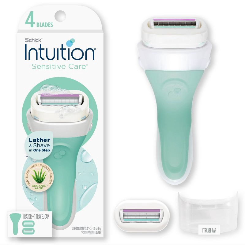 slide 1 of 7, Schick Intuition Sensitive Care Women's Razor - 1 Razor Handle and 2 Refills, 1 ct