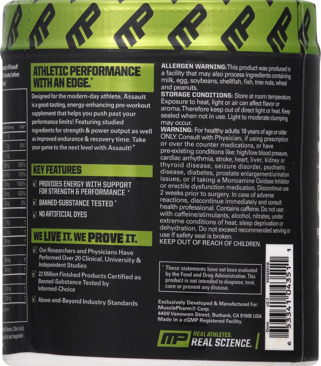 slide 3 of 7, Musclepharm Assault Sport Series Blue Raspberry Pre-Workout Dietary Supplement, 7.83 oz