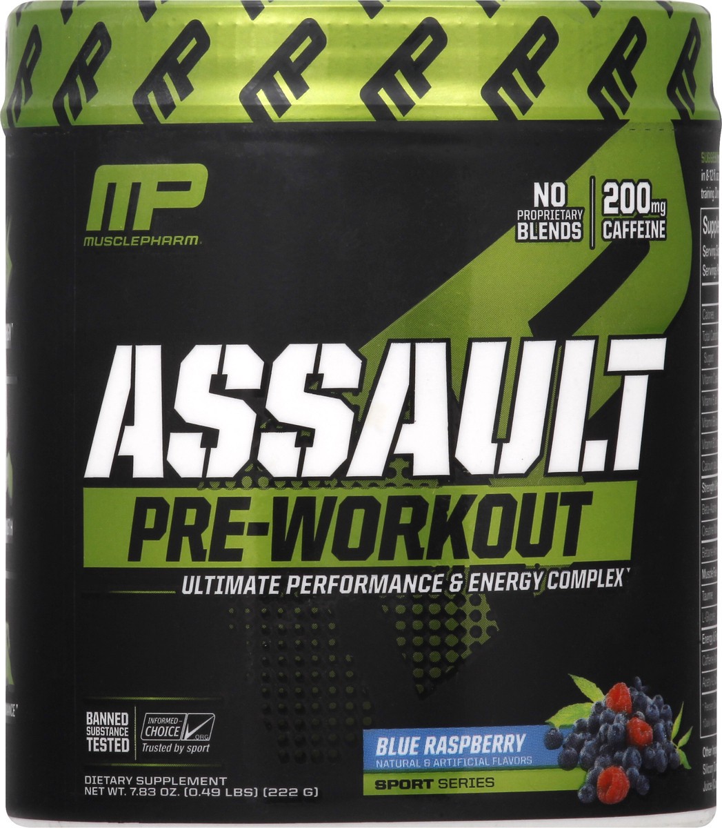 slide 4 of 7, Musclepharm Assault Sport Series Blue Raspberry Pre-Workout Dietary Supplement, 7.83 oz