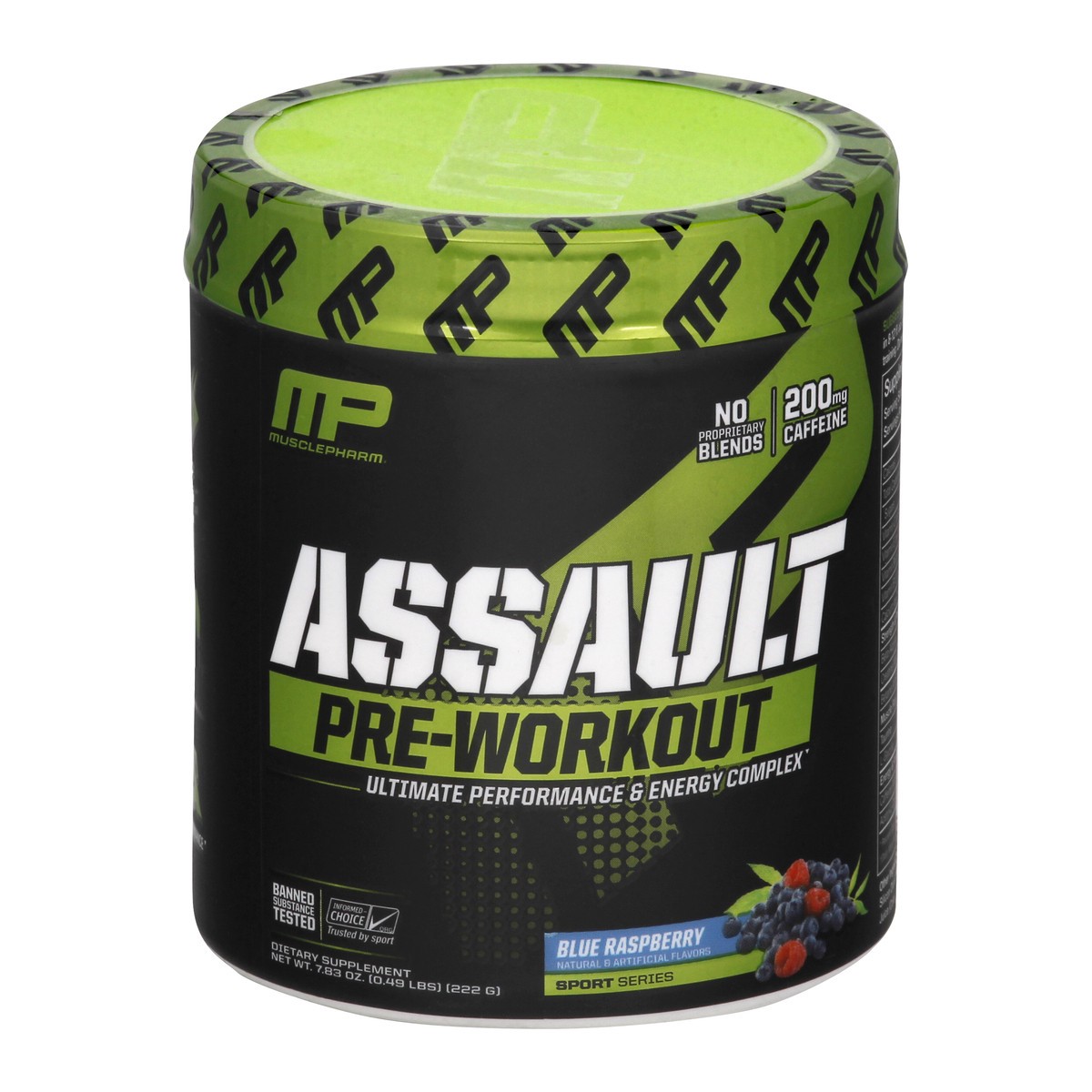 slide 1 of 7, Musclepharm Assault Sport Series Blue Raspberry Pre-Workout Dietary Supplement, 7.83 oz