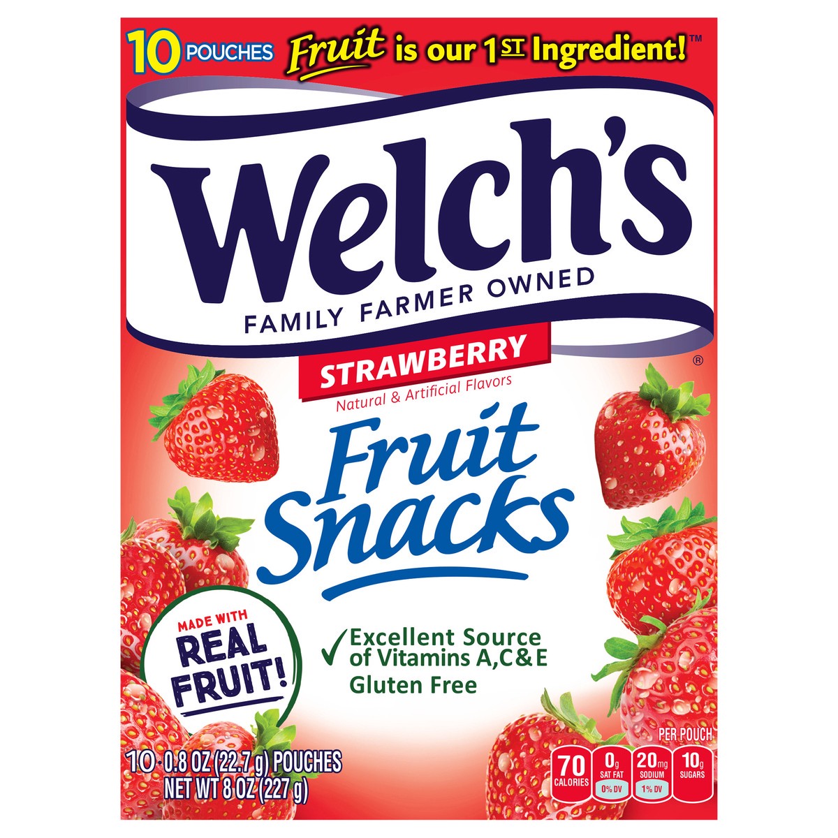 slide 1 of 6, Welch's Strawberry Fruit Snacks 0.8oz Pouches - 10ct Box, 10 ct