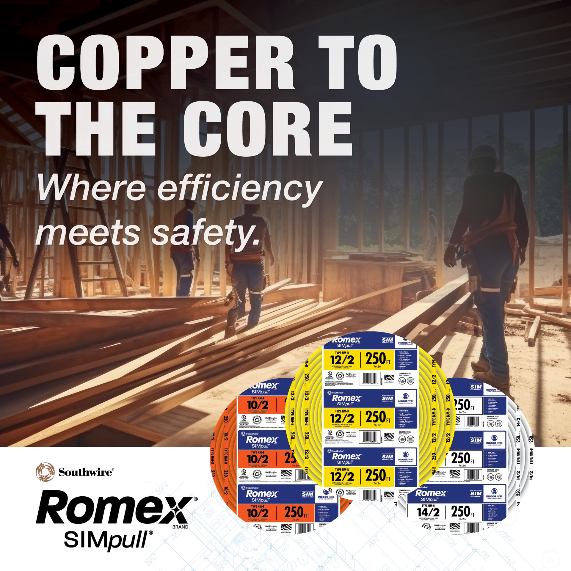slide 3 of 6, Southwire 50-ft 14 / 3 / Romex SIMpull Solid Indoor CU NM-B W/G Individual pack ( By-the-roll ), 1 ct