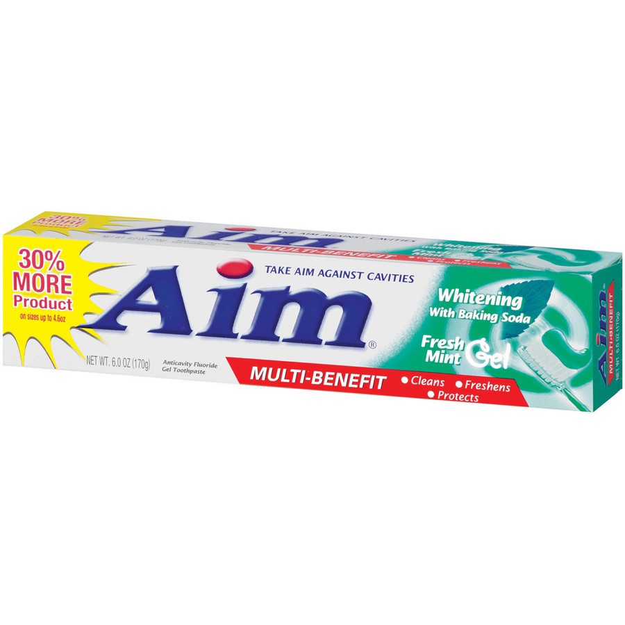 slide 2 of 3, Aim Toothpaste, Anticavity Fluoride, Whitening with Baking Soda, Fresh Mint Gel, 6 oz