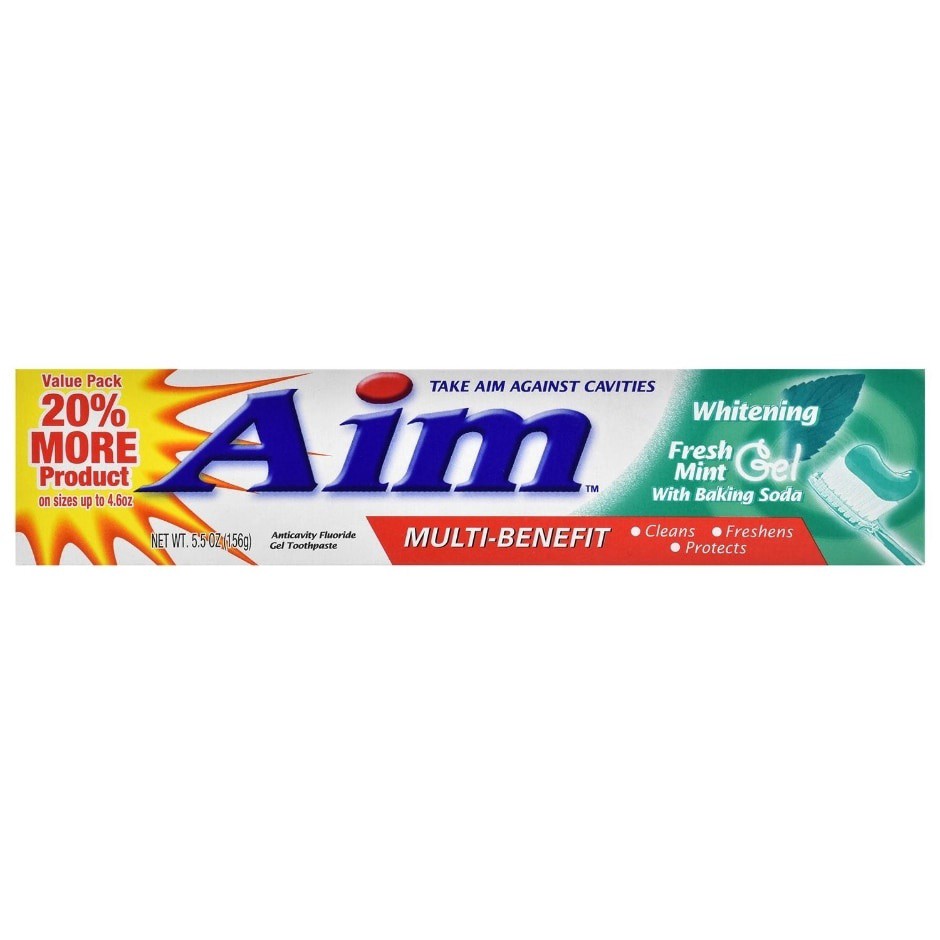 slide 1 of 3, Aim Toothpaste, Anticavity Fluoride, Whitening with Baking Soda, Fresh Mint Gel, 6 oz