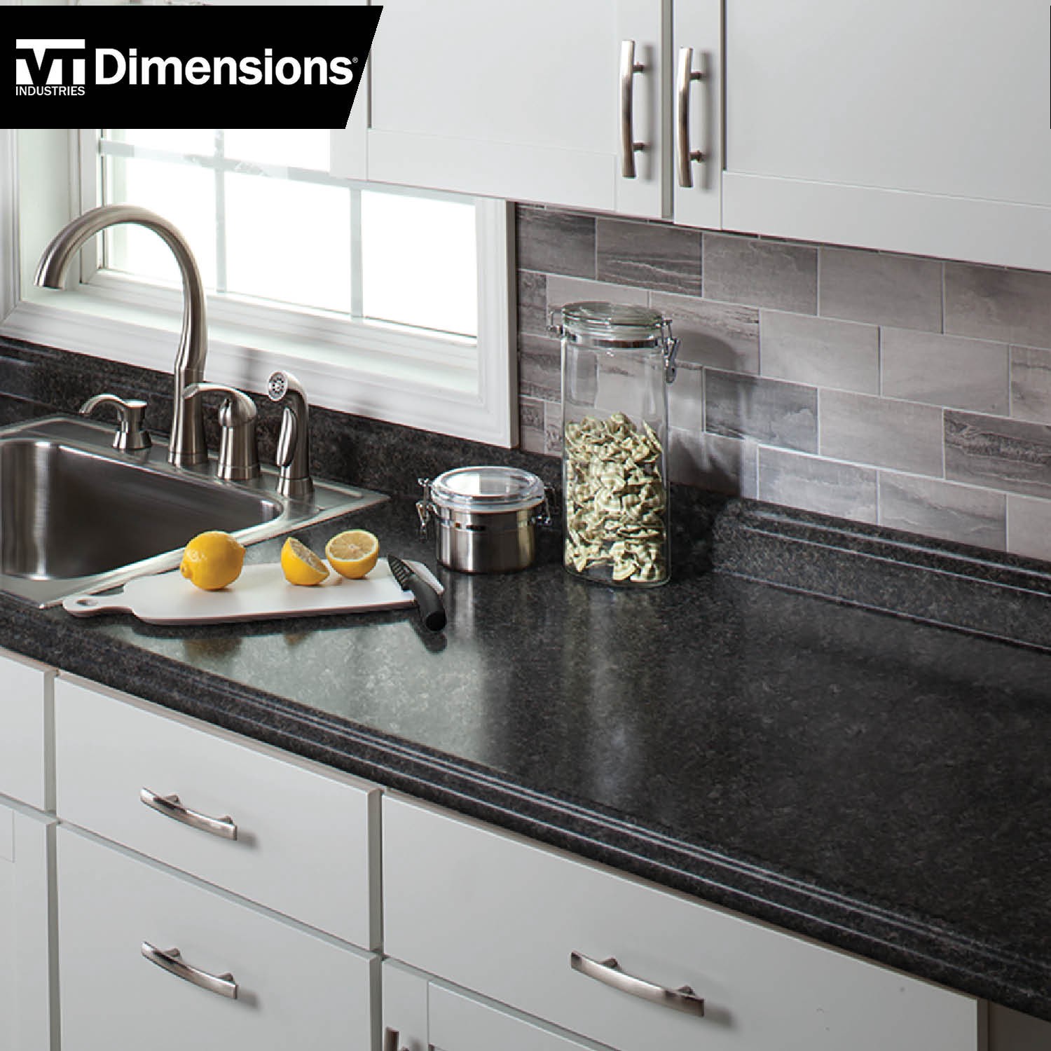 slide 2 of 6, VT Dimensions Etchings 4-ft x 25.5-in x 3.75-in Midnight Stone, Etchings Laminate Countertop with Integrated Backsplash, 1 ct