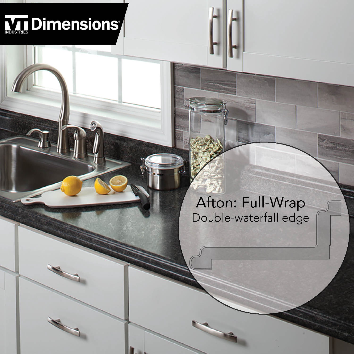 slide 3 of 6, VT Dimensions Etchings 4-ft x 25.5-in x 3.75-in Midnight Stone, Etchings Laminate Countertop with Integrated Backsplash, 1 ct
