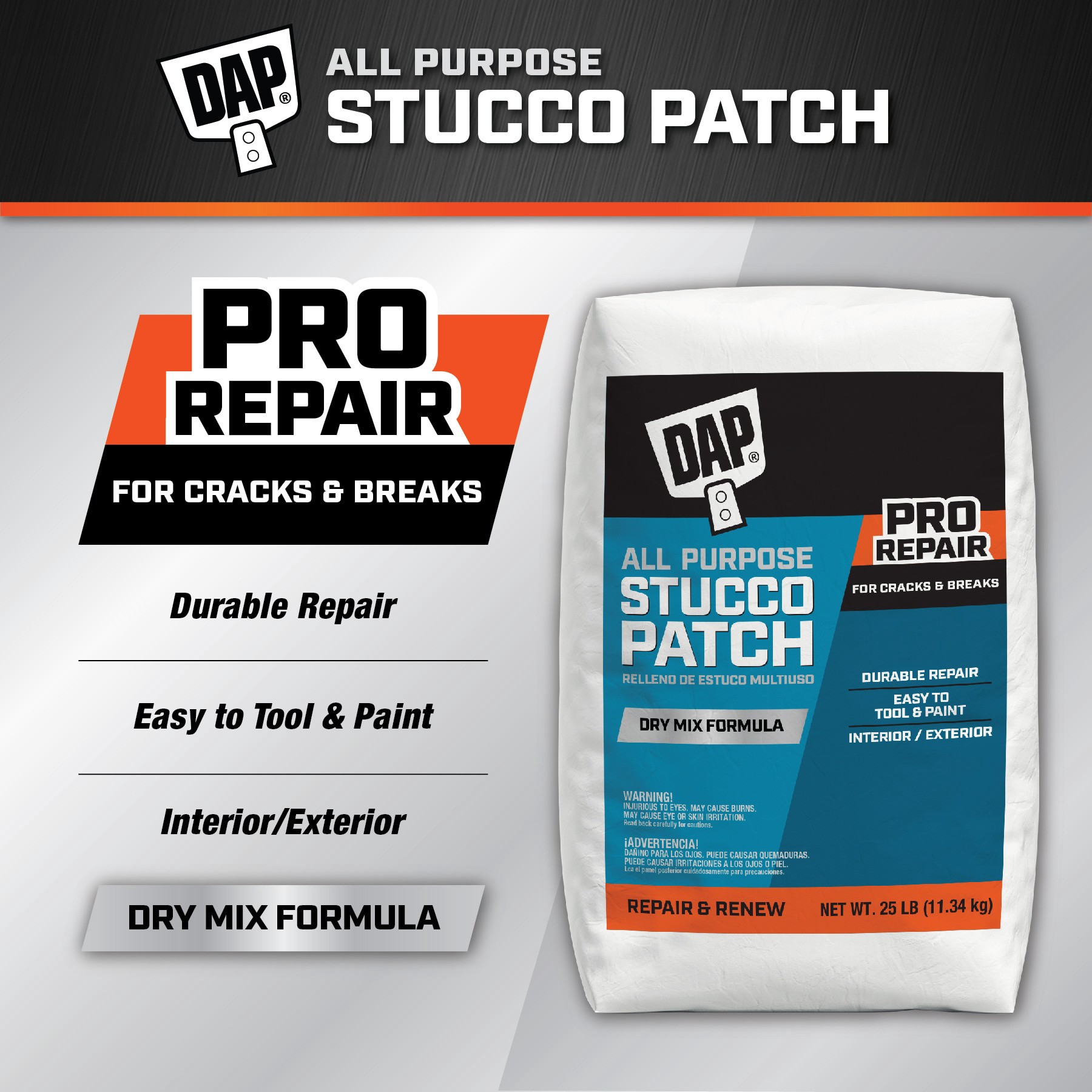 slide 2 of 4, DAP White Interior/Exterior Waterproof , Stucco patch 25 Pound(s), 1 ct