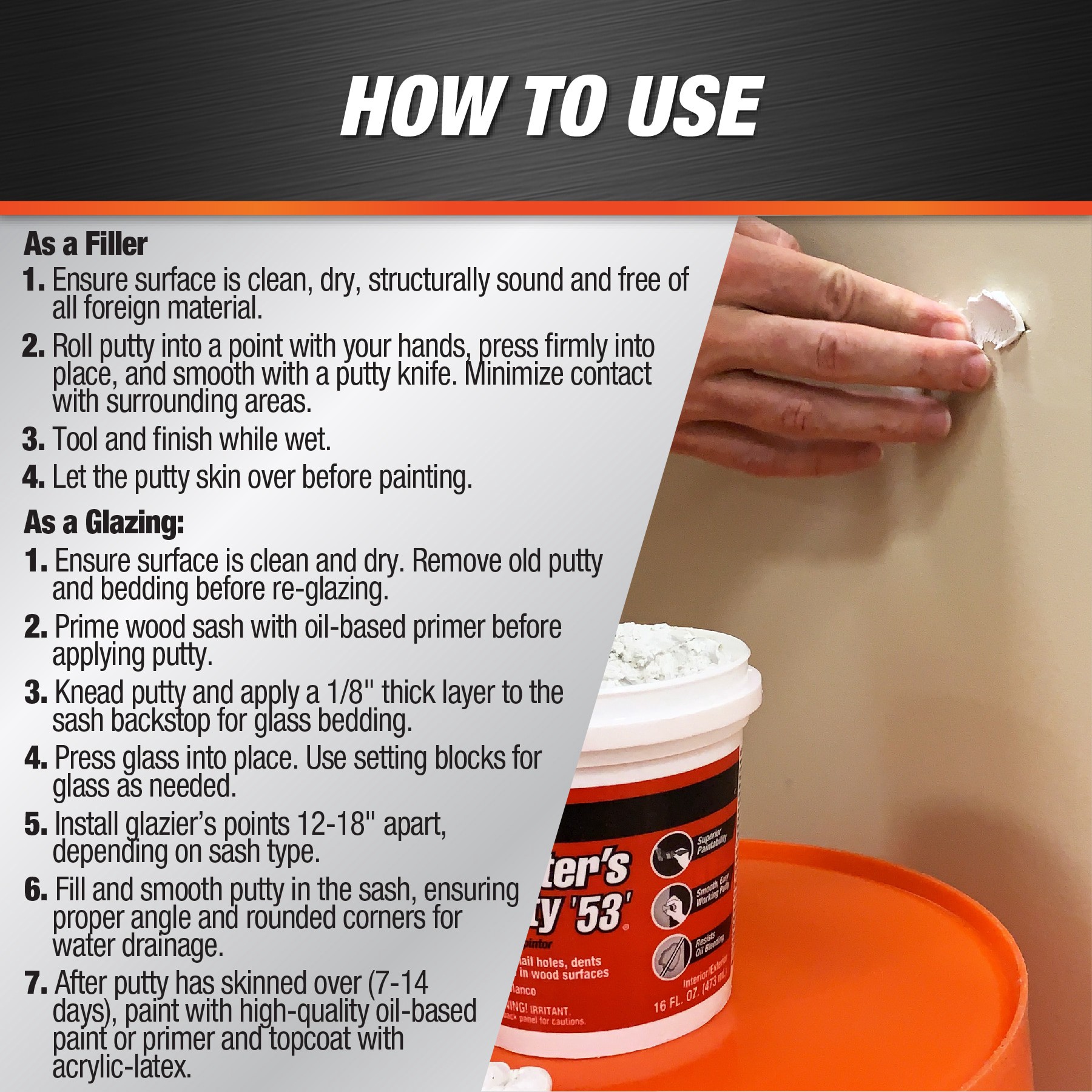 slide 5 of 6, DAP Painters Putty White Interior/Exterior Waterproof , Spackling 1 Pint(s), 1 ct