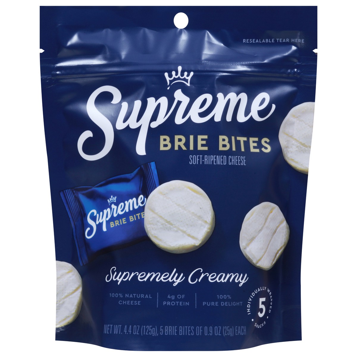 slide 1 of 13, Supreme Supremely Creamy Soft-Ripened Cheese Brie Bites 5 ea, 5 ct