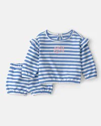 Baby Girl "Ahoy Cutie" 2-Piece Top & Short Set - Blue/White 9M