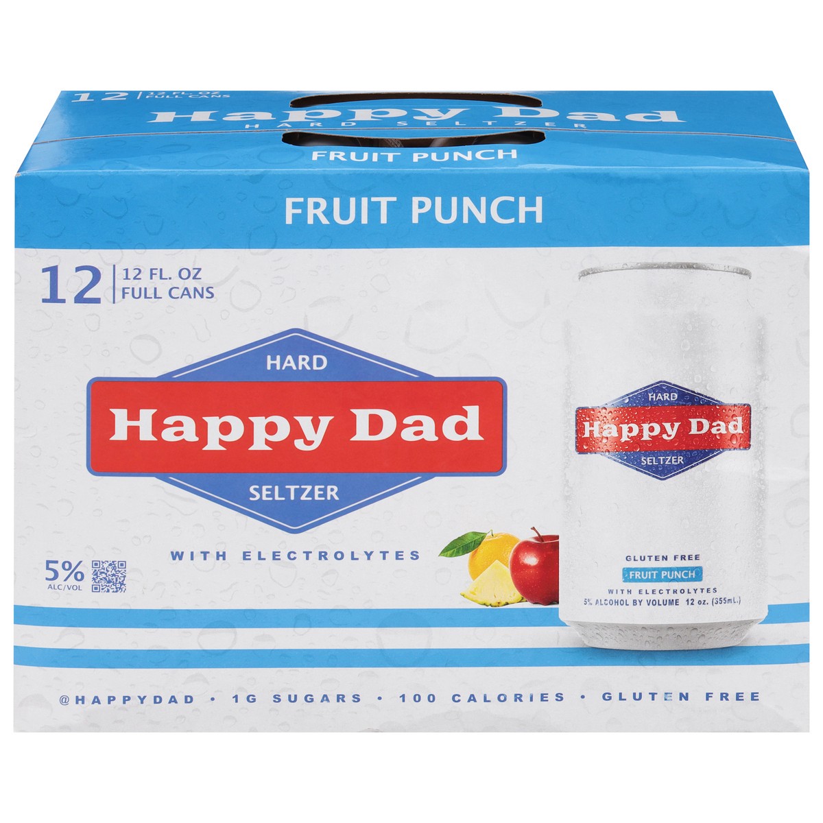 slide 1 of 1, Happy Dad Fruit Punch Hard Seltzer with Electrolytes 12 - 12 fl oz Cans, 12 ct; 12 oz