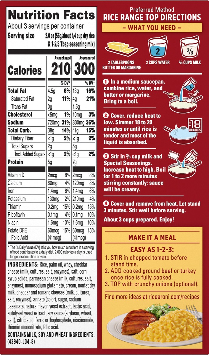 slide 2 of 6, Rice-A-Roni Rice And Creamy Country Cheddar Flavor 6.3 Oz, 6.3 oz