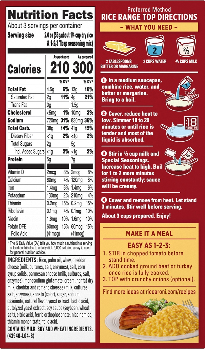 slide 6 of 6, Rice-A-Roni Country Cheddar Rice Mix, 6.3 oz