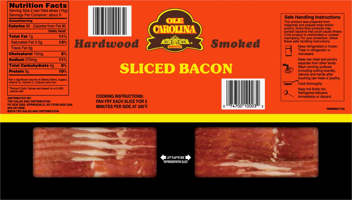 slide 7 of 13, OLD CAROLINA Hardwood Smoked Sliced Bacon, 453.59 g