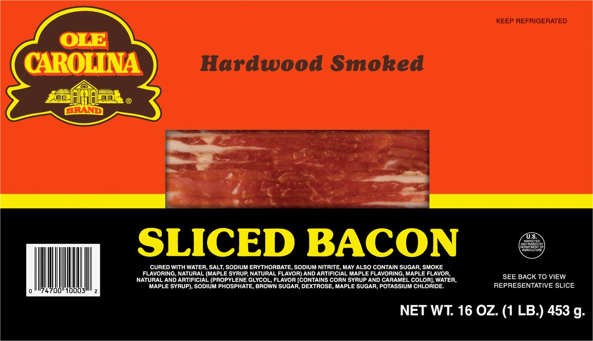 slide 9 of 13, OLD CAROLINA Hardwood Smoked Sliced Bacon, 453.59 g