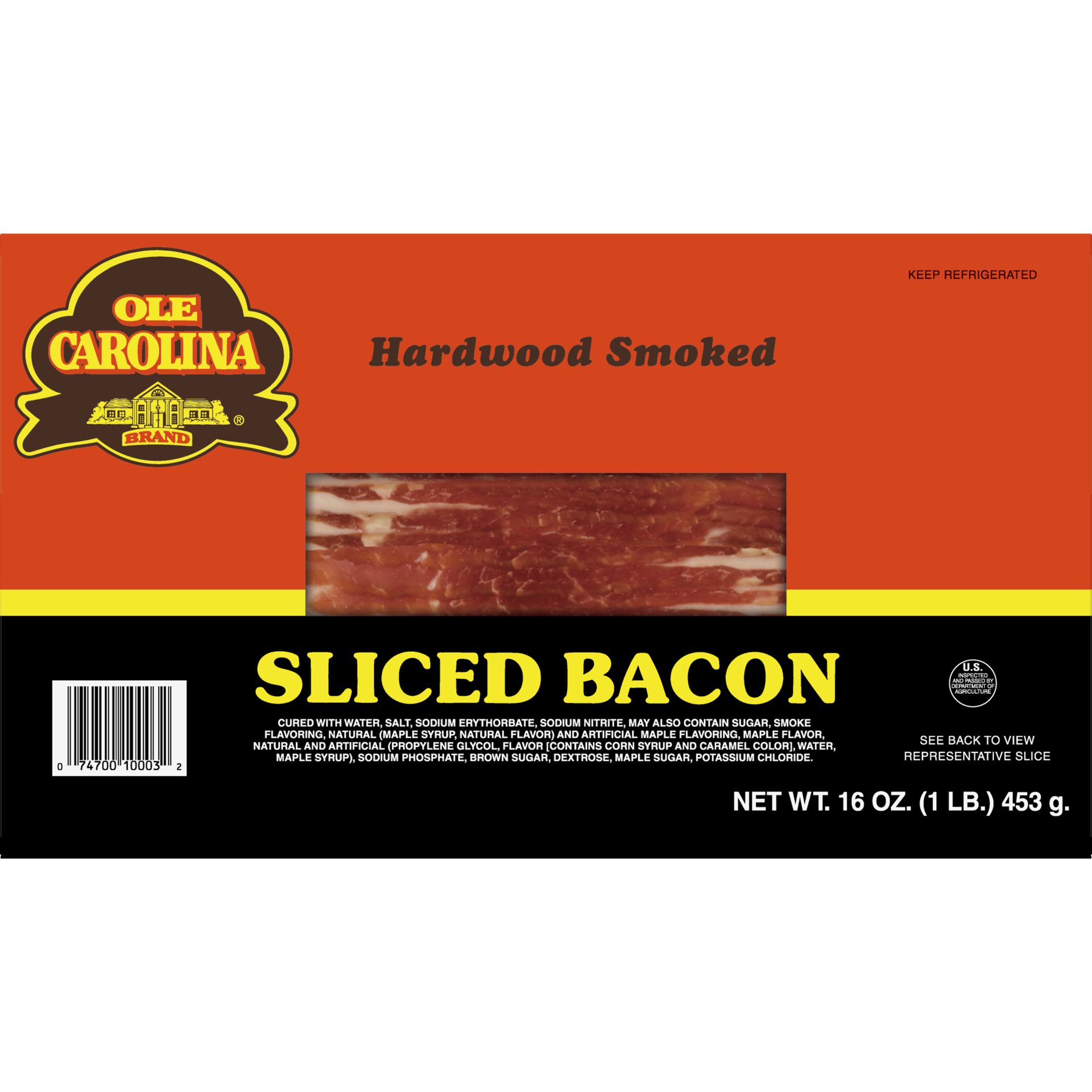 slide 1 of 13, OLD CAROLINA Hardwood Smoked Sliced Bacon, 453.59 g