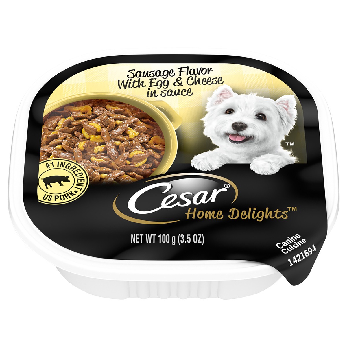 slide 1 of 5, CESAR HOME DELIGHTS Adult Soft Wet Dog Food Sausage Flavor with Egg and Cheese in Gravy, (24) 3.5 oz. Easy Peel Trays, 3.5 oz