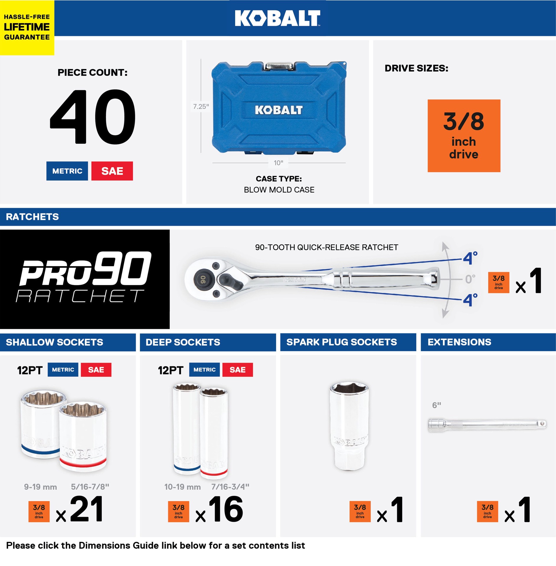 slide 2 of 6, Kobalt 40 -Piece Standard (SAE) and Metric Mechanics Tool Set with Hard Case, 1 ct