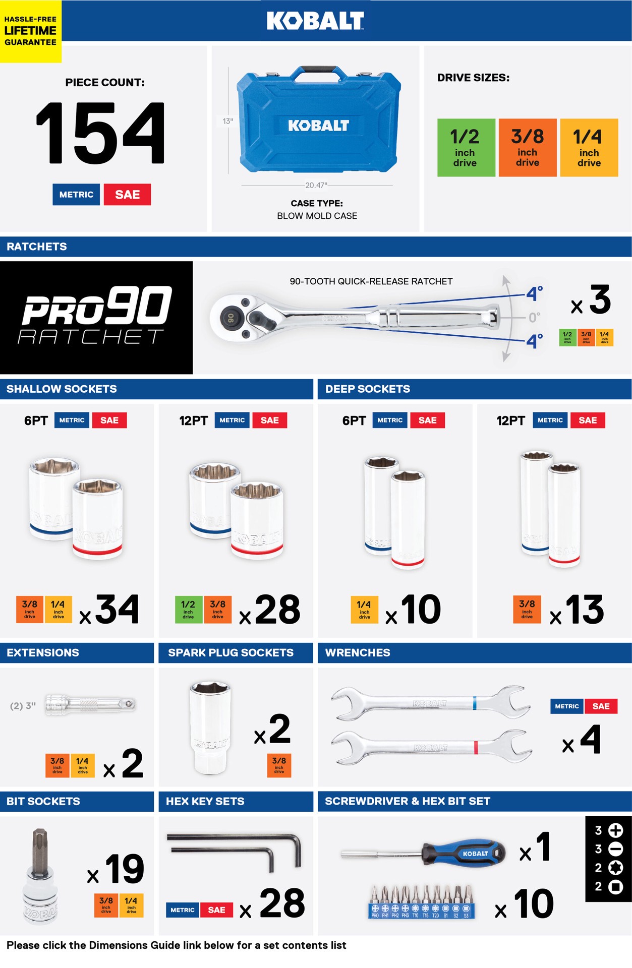 slide 2 of 6, Kobalt 154 -Piece Standard (SAE) and Metric Mechanics Tool Set with Hard Case, 1 ct