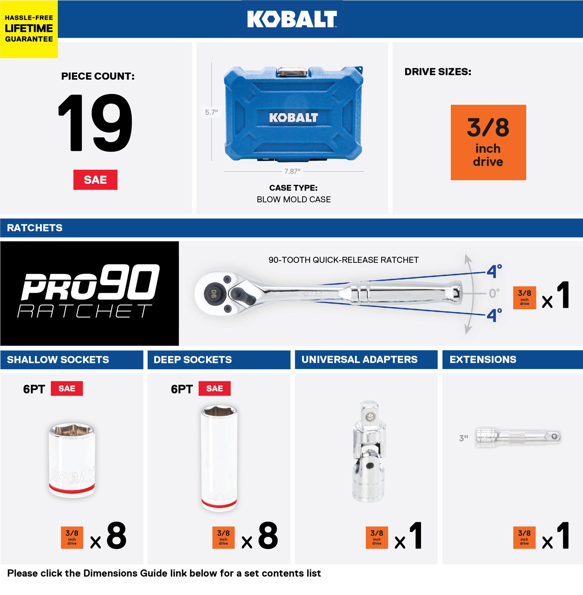 slide 2 of 6, Kobalt 19 -Piece Standard (SAE) Mechanics Tool Set with Hard Case, 1 ct
