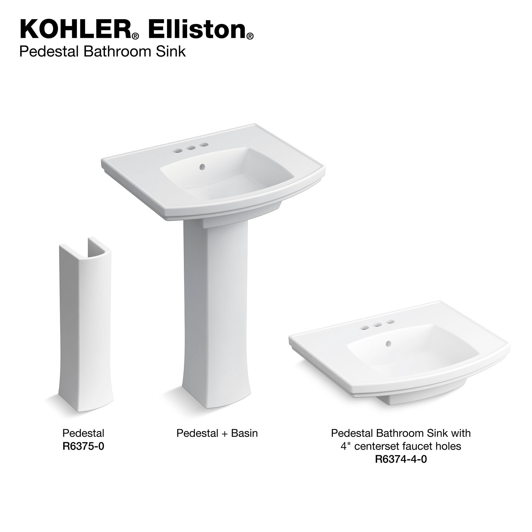 slide 5 of 6, KOHLER Elliston Vitreous china Traditional White Pedestal Sink Top ( 25-in x 20-in x 6.94-in, 1 ct