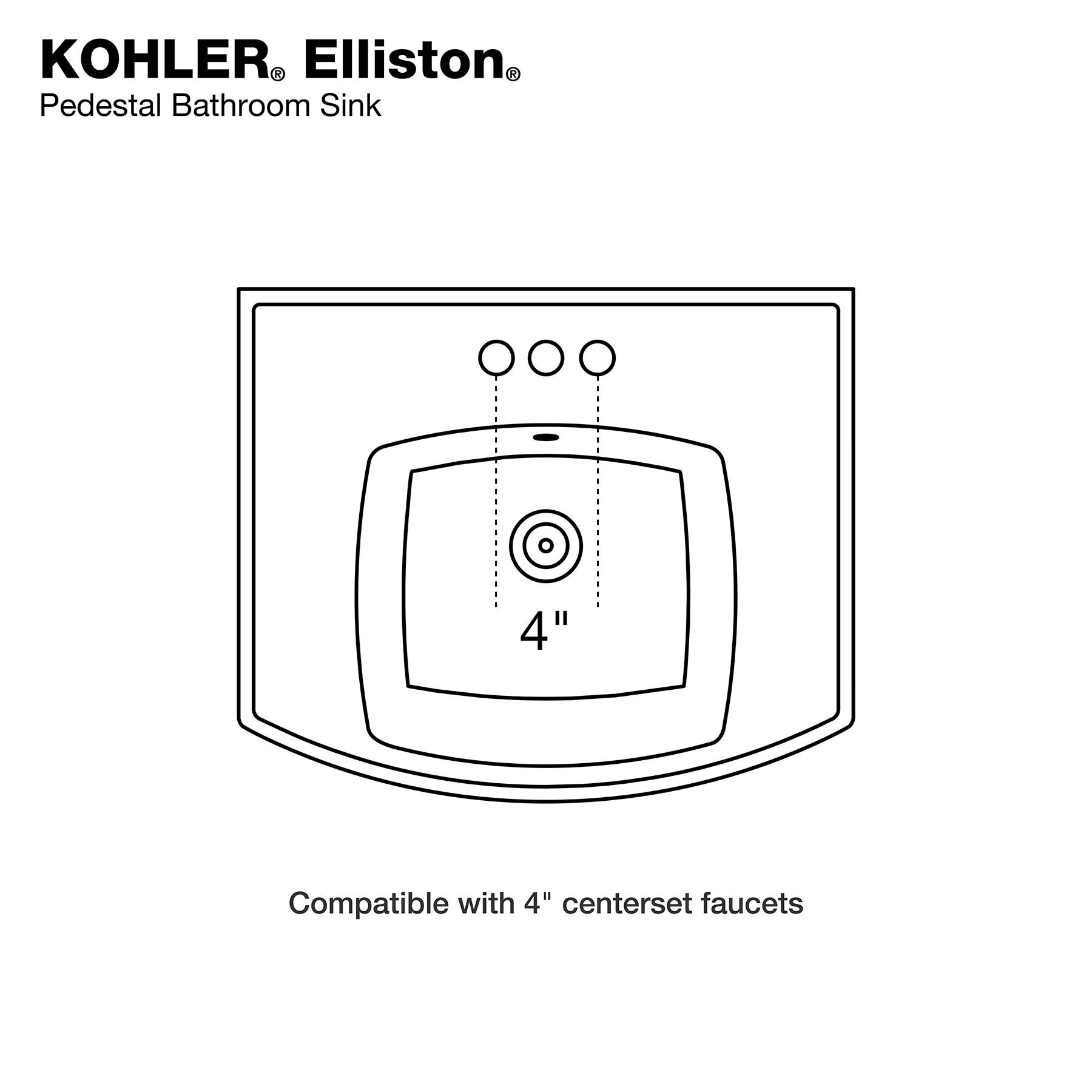 slide 6 of 6, KOHLER Elliston Vitreous china Traditional White Pedestal Sink Top ( 25-in x 20-in x 6.94-in, 1 ct