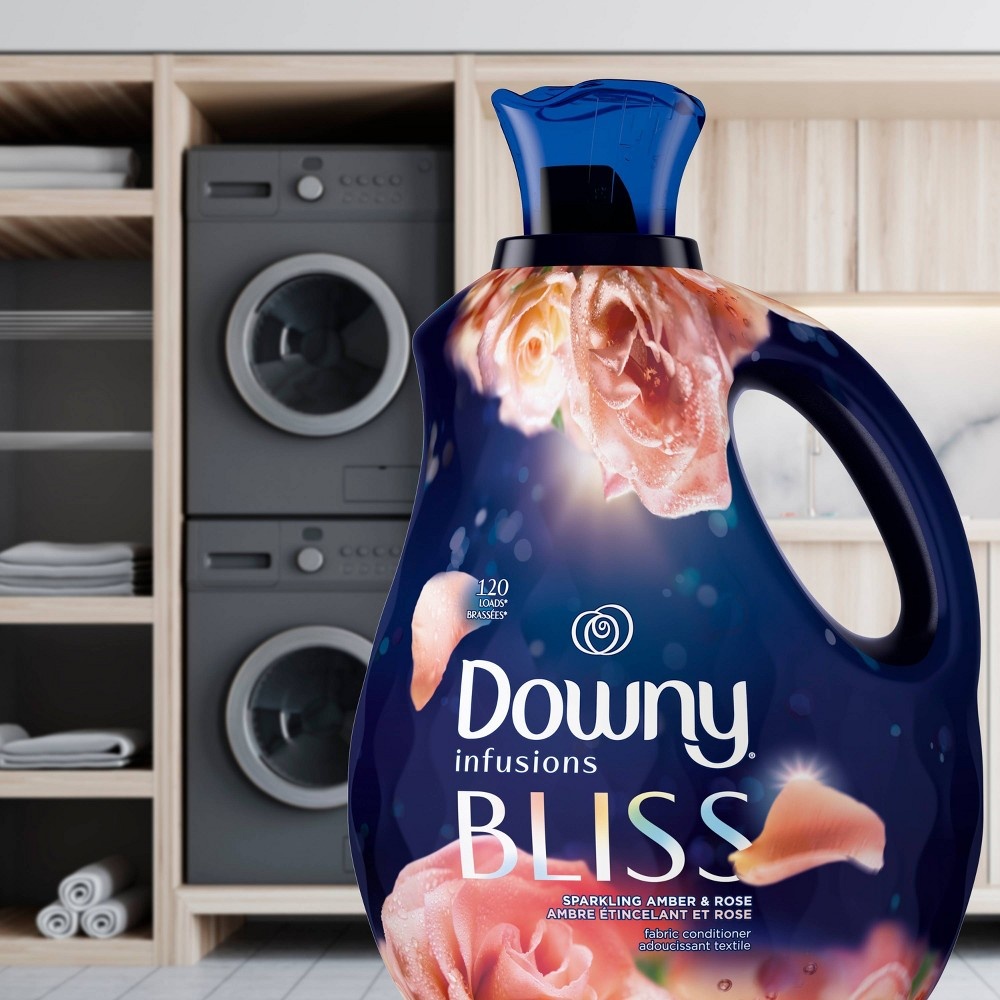 slide 8 of 10, Downy Infusions Bliss Sparkling Amber & Rose Scent Liquid Fabric Softener - 81 fl oz, 81 fl oz