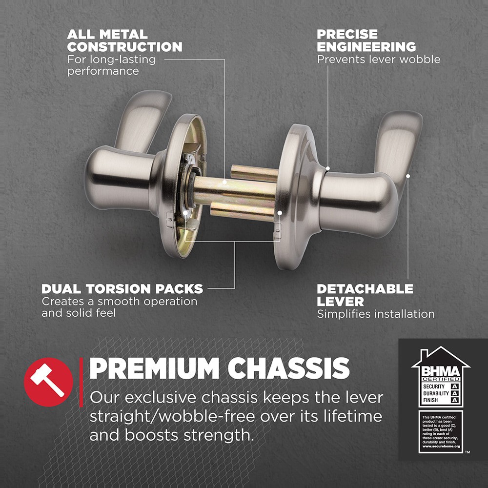slide 3 of 6, Kwikset Signature Series Tustin Satin Nickel Interior or Exterior Hall/Closet Passage Door Handle, 1 ct