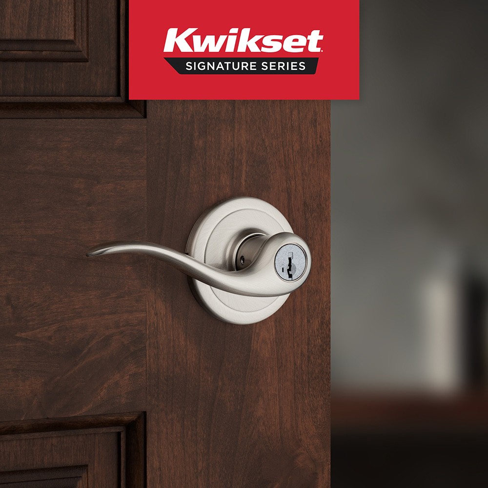 slide 2 of 6, Kwikset Signature Series Tustin Satin Nickel Exterior Keyed Entry Door Handle ft. SmartKey Security, 1 ct
