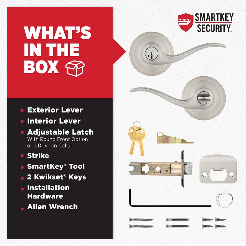 slide 6 of 6, Kwikset Signature Series Tustin Satin Nickel Exterior Keyed Entry Door Handle ft. SmartKey Security, 1 ct