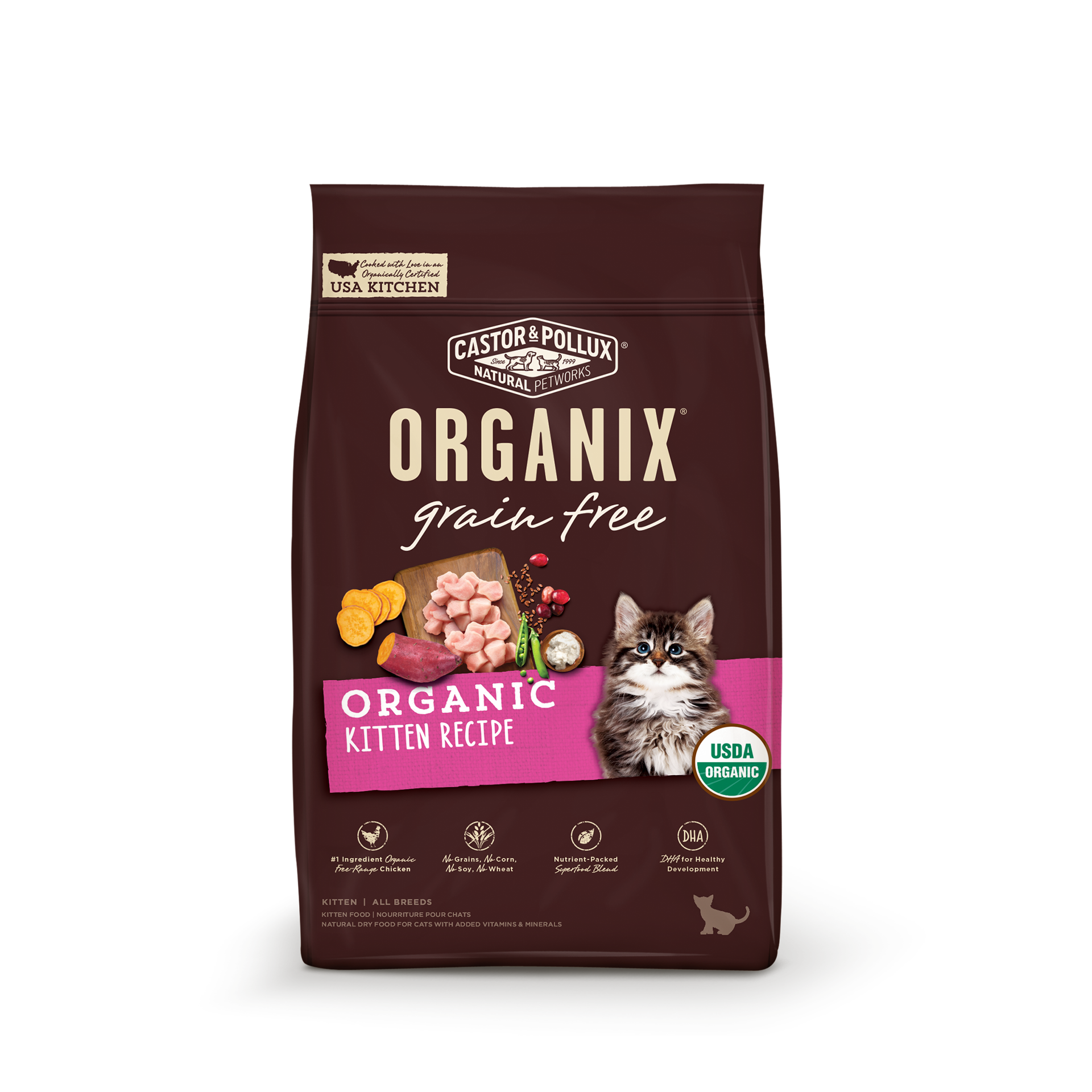 slide 1 of 4, Castor & Pollux ORGANIX Grain Free Organic Kitten Recipe Dry Cat Food - 3 lb Bag, 3 lb