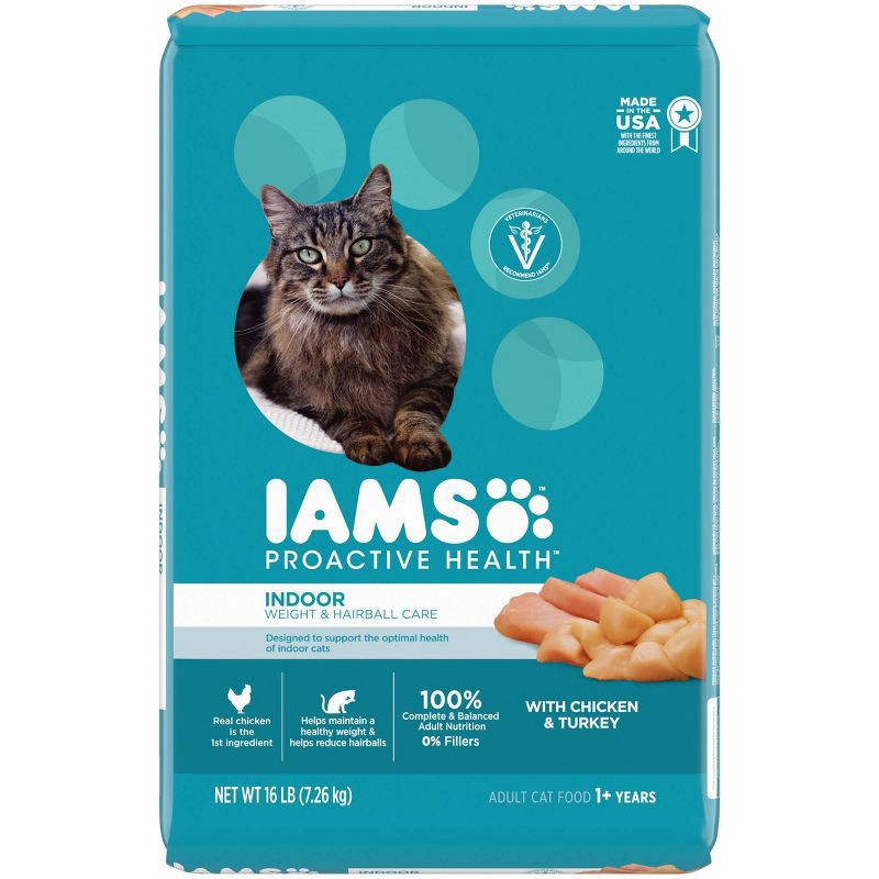 slide 1 of 10, IAMS Proactive Health Indoor Weight Control & Hairball Care with Chicken & Turkey Adult Premium Dry Cat Food - 16lbs, 16 lb