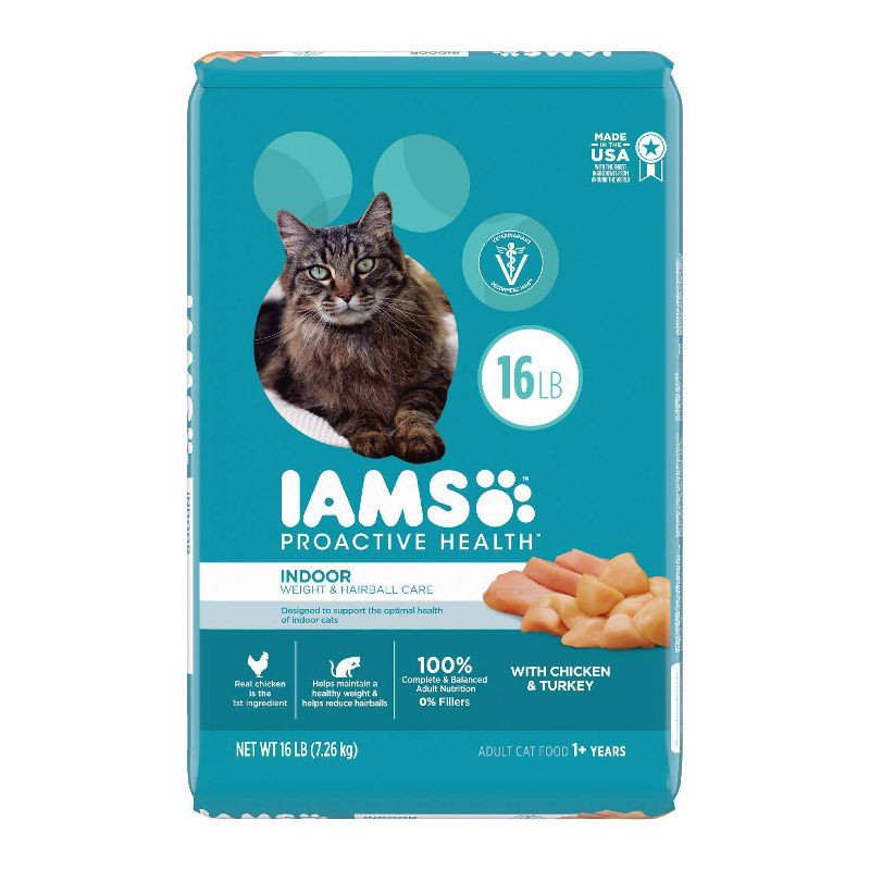 slide 1 of 11, IAMS Proactive Health Indoor Weight Control & Hairball Care with Chicken & Turkey Adult Premium Dry Cat Food - 16lbs, 16 lb