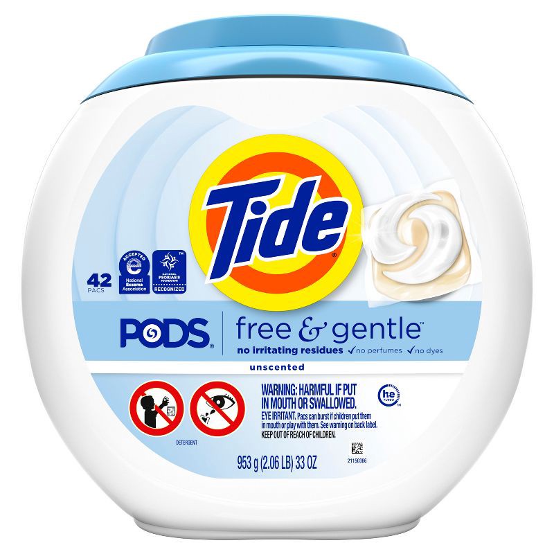slide 8 of 11, Tide Pods HE Compatible Laundry Detergent Pacs - Free & Gentle - 42ct, 42 ct